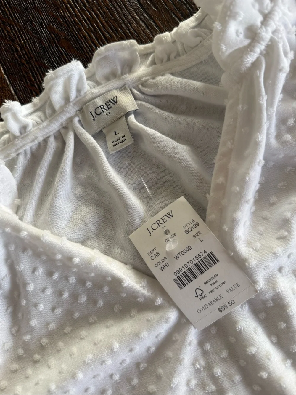 J. Crew White Swiss Dot Sleeveless Blouse with Ruffle Trim